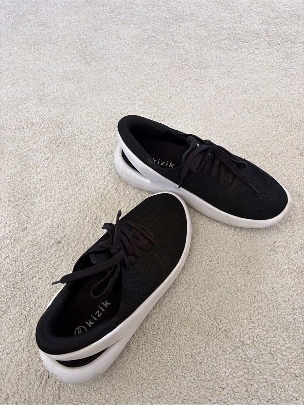 Kizik Women’s Black Knit Lace-Up Sneakers with White Sole